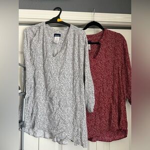 Set of 2 Basic Editions Chevron Tunics. White and Red